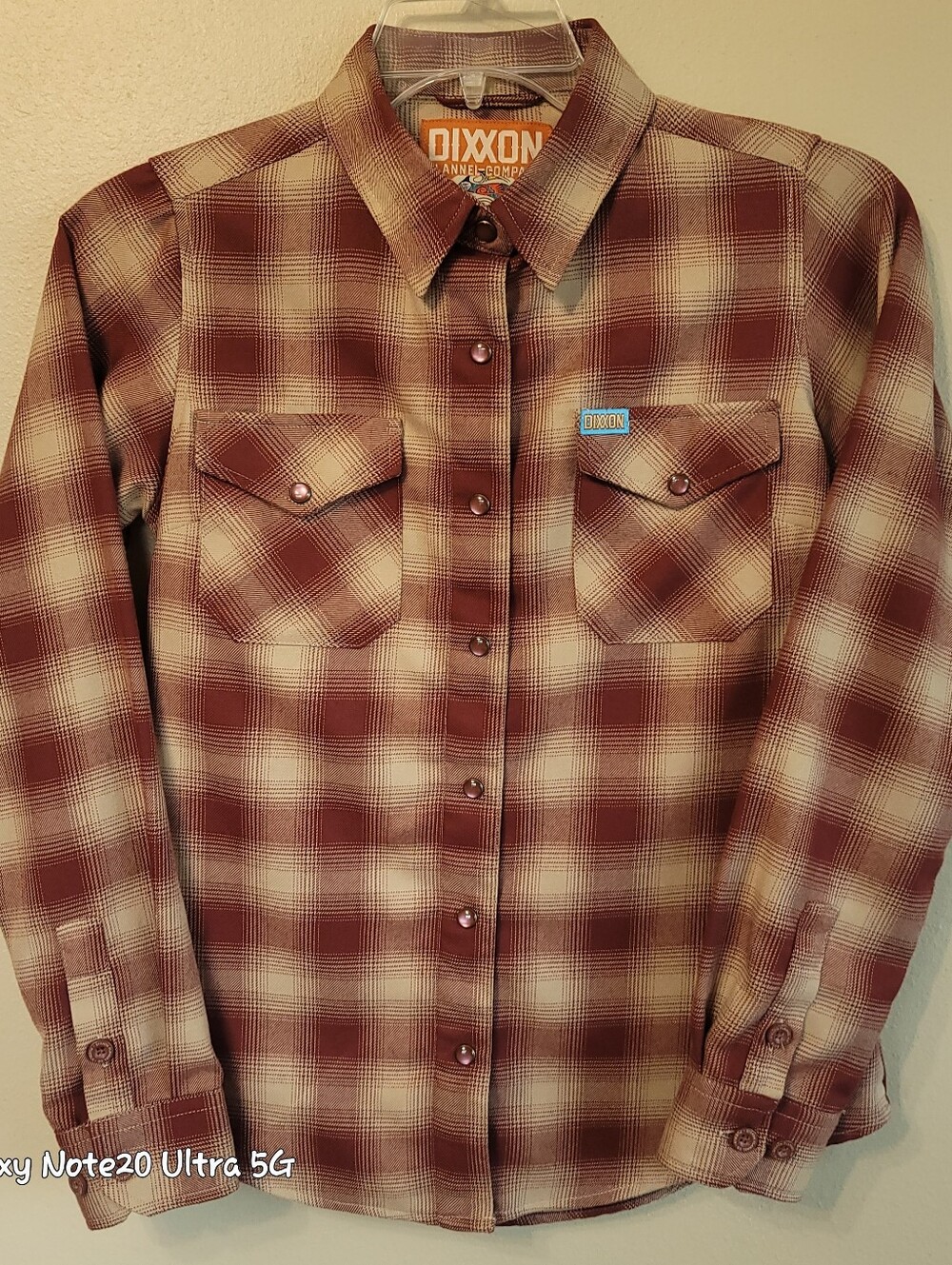 Dixxon Flannel Co Pueblo Plaid D-Tech Shirt Maroon Khaki Women's Small S